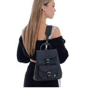 Grafea made in England Mini Backpack  Black with Faux Fur Puff